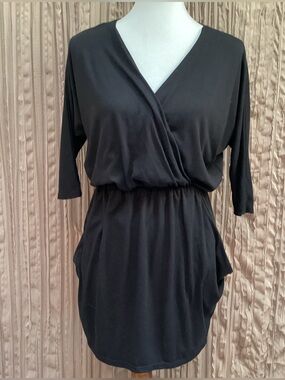 Urban Renewal Wrap-Front Elastic Waist Tunic Dress,3/4 dolman sleeves, pockets,M